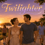 Twilighter — A couple strolls along a lakeside path at sunset while other walkers enjoy a warm late-May evening beneath a glowing twilight sky.