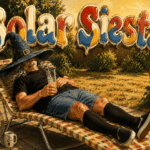 Exhausted author naps under a wizard hat on a vintage chaise in the blazing August sun.