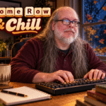 Rob writes at a keyboard by an autumn window beneath the title “Home Row & Chill.”